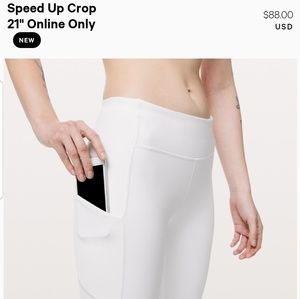 Lululemon Athletica white 21" speed up crop